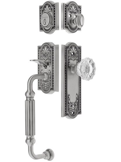 Parthenon Entry Lock Set in Antique Pewter Finish with Versailles Knob and